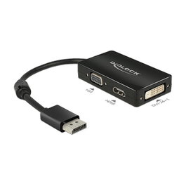 DeLOCK Adaptador DisplayPort a 1 x VGA + 1 x HDMI + 1 x DVI Negro 0.16m