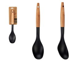Kinvara Cuchara de Cocina con Mango de Madera Plástico (PBT) Negro y Natural 33.5x33.5x3.5 cm (Set de 12)