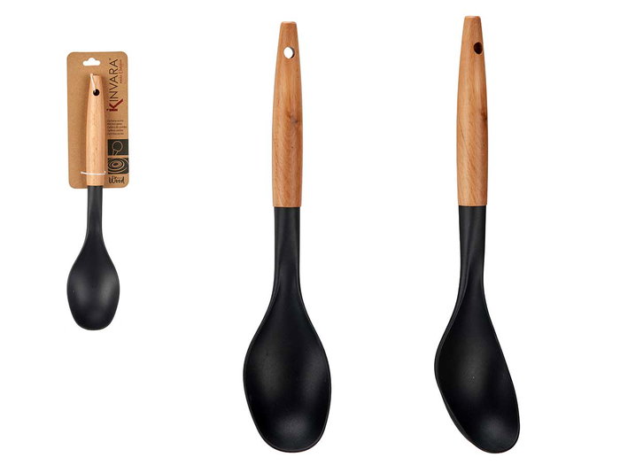 Kinvara Cuchara de Cocina con Mango de Madera Plástico (PBT) Negro y Natural 33.5x33.5x3.5 cm (Set de 12) Kinvara Cuchara de Cocina con Mango de Madera Plástico (PBT) Negro y Natural 33.5x33.5x3.5 cm (Set de 12)