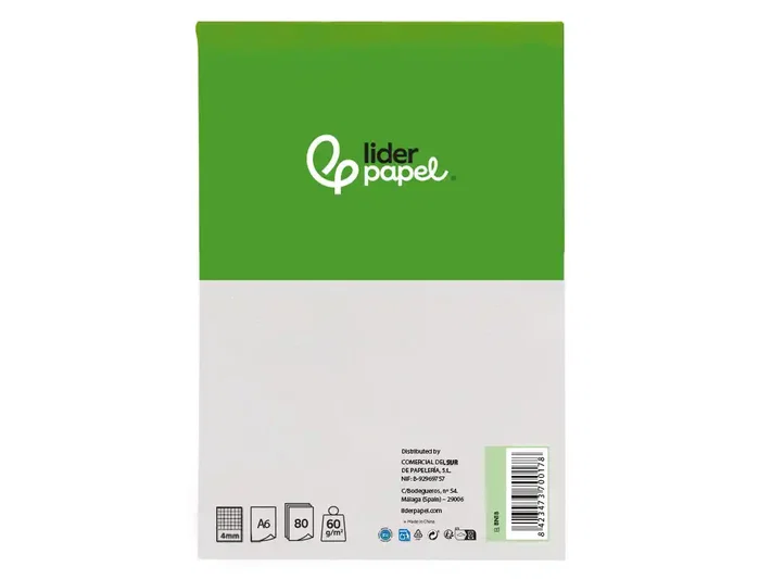 Liderpapel Bloc notas cuadro 4 mm A6 80 hojas