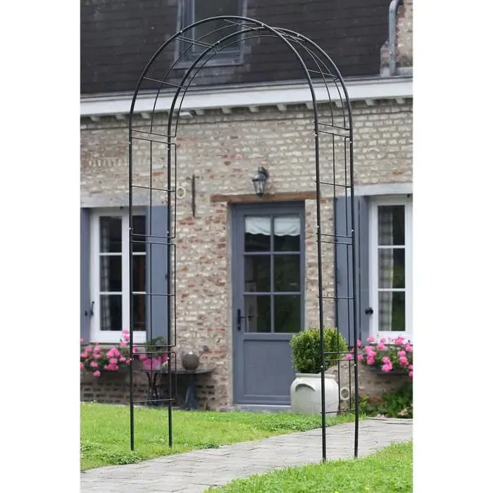 Nature Arco de pérgola en acero galvanizado 113x38xH229cm Negro