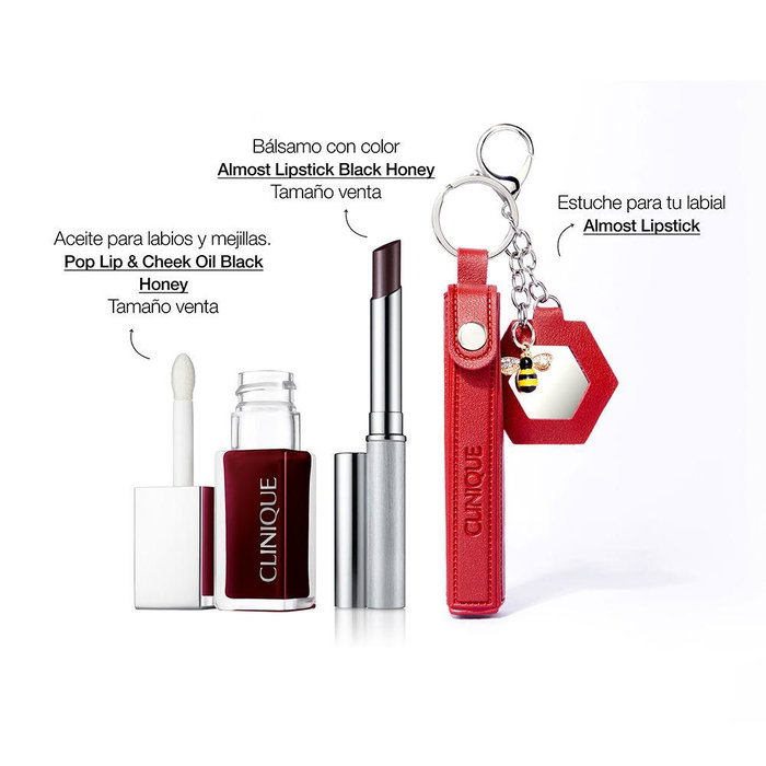 Clinique Black Honey Estuche 3 pz: Maquillaje de Labios y Aceite Multiusos Labios/Mejillas Nutritivo con Color Translúcido