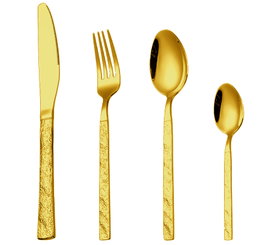 DKD Home Decor Set de Cubertería de 16 Piezas en Acero Inoxidable Dorado Rugoso
