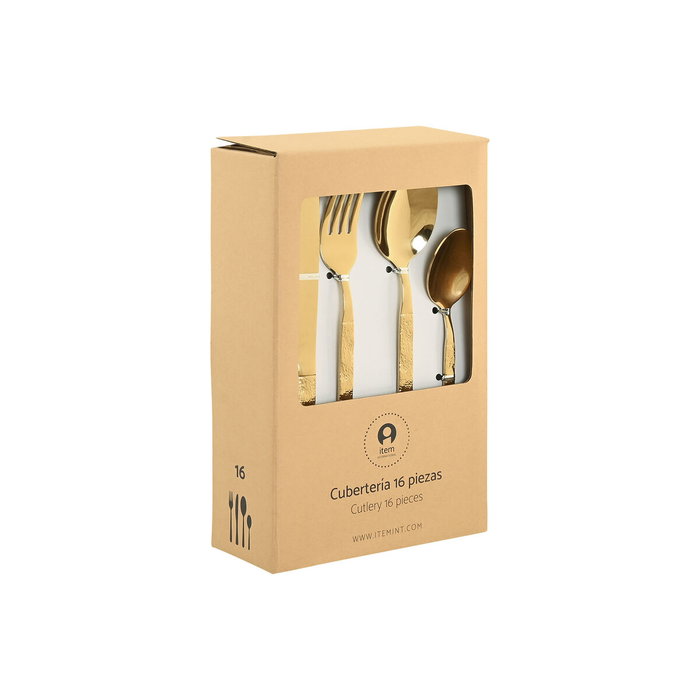 DKD Home Decor Set de Cubertería de 16 Piezas en Acero Inoxidable Dorado Rugoso
