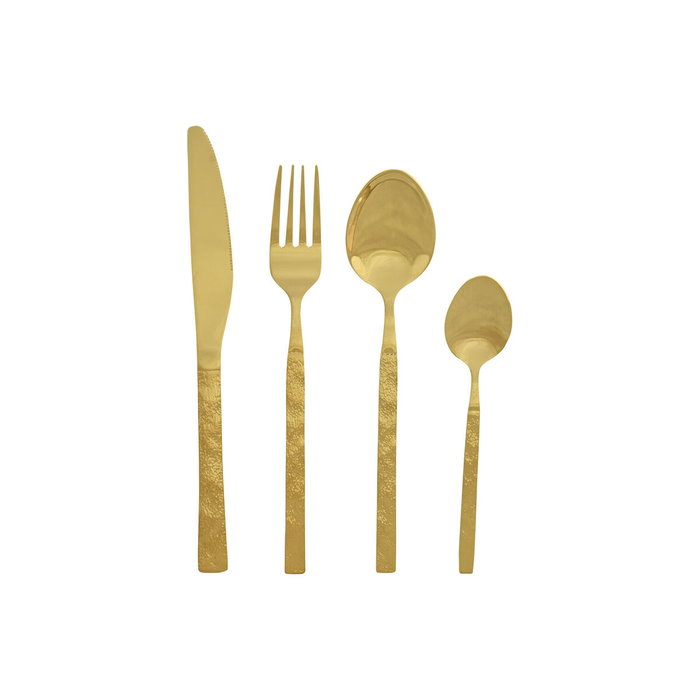 DKD Home Decor Set de Cubertería de 16 Piezas en Acero Inoxidable Dorado Rugoso