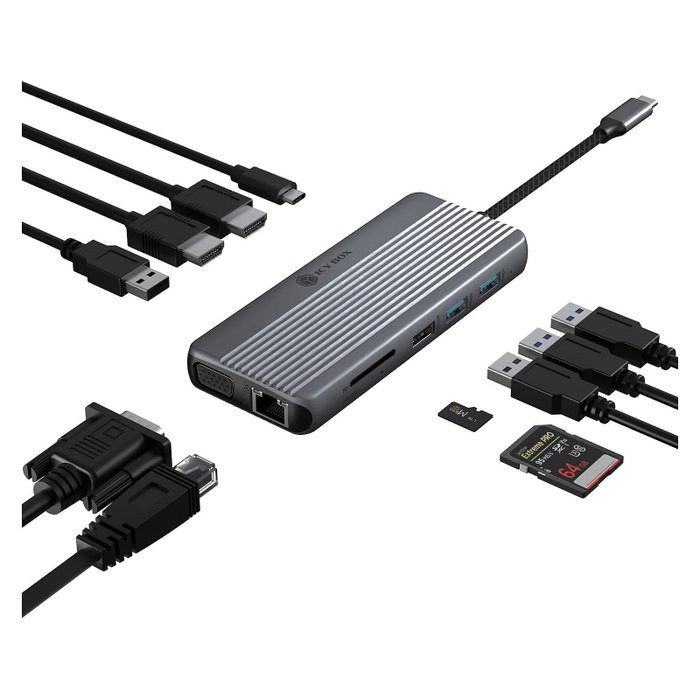 ICY BOX IB-DK4062-CPD Multi Dockingstation 12-en-1 con USB-C PD 100 W