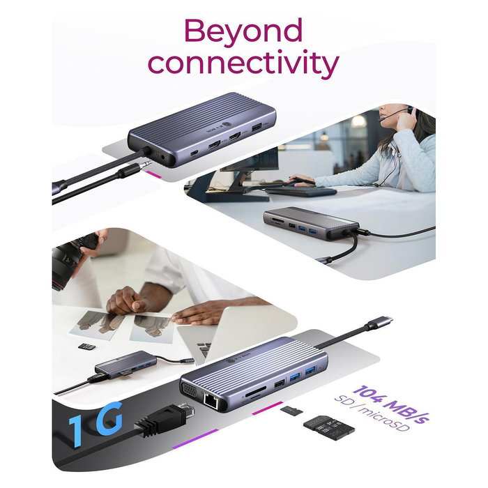 ICY BOX IB-DK4062-CPD Docking Station USB-C 100W Multi Puerto con HDMI 4K 60Hz, Ethernet, Lectora de Tarjetas, Aluminio Antracita