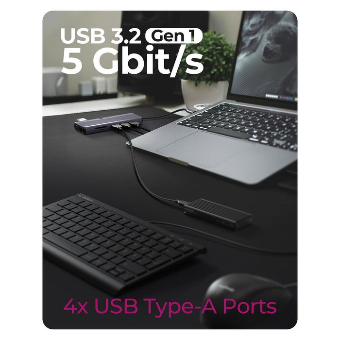 ICY BOX IB-DK4062-CPD Docking Station USB-C 100W Multi Puerto con HDMI 4K 60Hz, Ethernet, Lectora de Tarjetas, Aluminio Antracita
