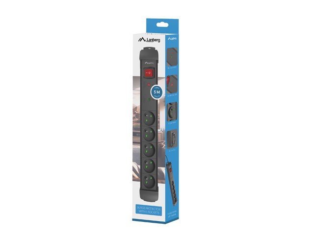 Lanberg SP1 Regleta de protección 5x PL 5m Negro