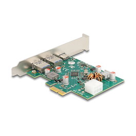 DeLOCK Tarjeta PCI Express x1 con 1 Puerto USB Tipo-C Externo PD 30W y 2 Puertos USB Tipo-A Externo USB 5 Gbps, PCIe 2.0, USB 3.2 Gen 1, Verde