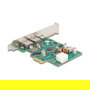DeLOCK Tarjeta PCI Express x1 con 1 Puerto USB Tipo-C Externo PD 30W y 2 Puertos USB Tipo-A Externo USB 5 Gbps, PCIe 2.0, USB 3.2 Gen 1, Verde