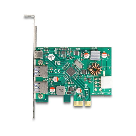 DeLOCK Tarjeta PCI Express x1 con 1 Puerto USB Tipo-C Externo PD 30W y 2 Puertos USB Tipo-A Externo USB 5 Gbps, PCIe 2.0, USB 3.2 Gen 1, Verde