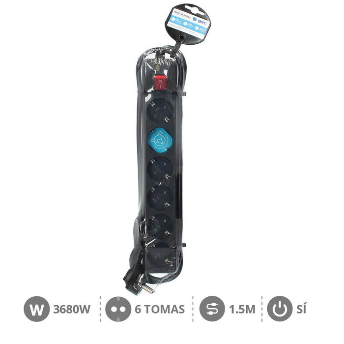 GSC Evolution Base múltiple Serie Estándar 6T con interruptor, 1,5M Negro