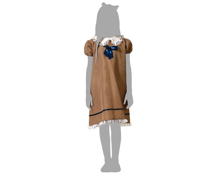 Disfraz de Muñeca Vintage Marrón con Lazo Azul para Niña 3-4 Años - Vestido Halloween Terror