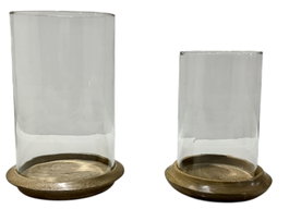 DKD Home Decor Set de 2 Portavelas de Mango y Cristal Marrón