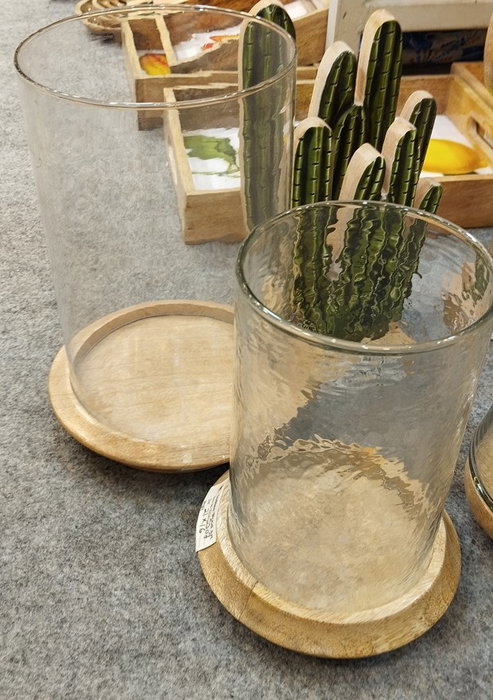 DKD Home Decor Set de 2 Portavelas de Mango y Cristal Marrón