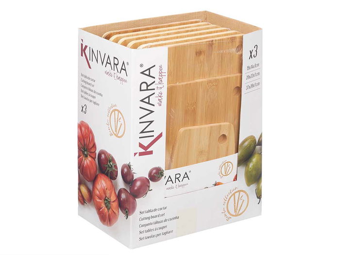 KINVARA Set 3 Tablas de Corte de Bambú, Madera - 37x3x28 cm (Set de 12)