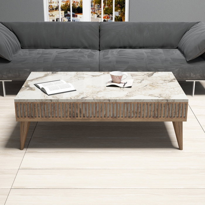 Hanah Home Juego Muebles Sala Walnut White Marble Elegante Sofisticado Moderno Durable Tablero Melamina 18mm