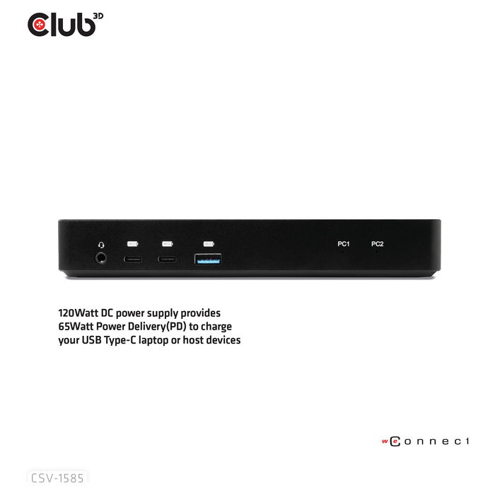 Club 3D Conmutador KVM 4K60Hz 2 Entradas USB-C, HDMI, DisplayPort, 3xUSB-A, 2xUSB-C, LAN, Negro