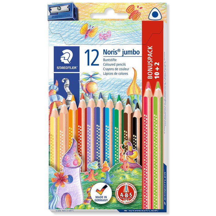 Staedtler Triplus Jumbo Lápices de Colores Surtidos 10+2 con Sacapuntas de Regalo