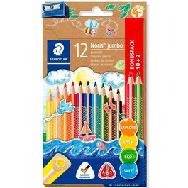 Staedtler Lápices de Colores Jumbo 128 Estuche 10+2 Ud + Sacapuntas De Regalo