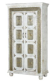 Giner y Colomer Armario Madera Mango Blanco Envejecido Craqueleado con Estantes, 183 cm