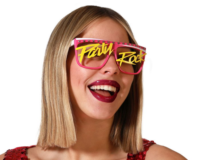 Gafas Rosas Con Texto Party Rock En Amarillo Para Fiestas Gafas Rosas Con Texto Party Rock En Amarillo Para Fiestas