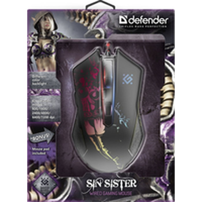 Defender Sin'Sister GM-933 Ratón Gaming Negro