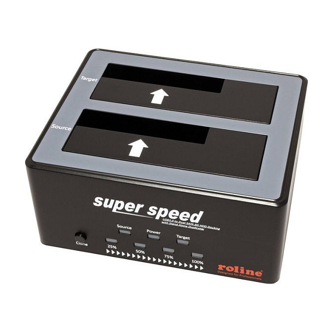 ROLINE Docking Station USB 3.2 Gen 1 para HDD/SSD SATA de 2,5 y 3,5 pulgadas con función de clonación