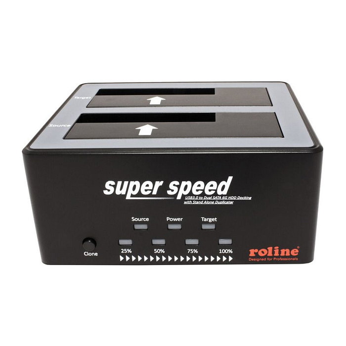 ROLINE Docking Station USB 3.2 Gen 1 para HDD/SSD SATA de 2,5 y 3,5 pulgadas con función de clonación