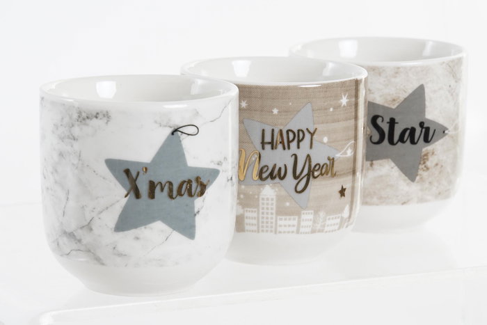 DKD Home Decor Juego de Café Estrella 6 Piezas en Porcelana Marrón y Gris