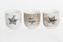 DKD Home Decor Juego de Café Estrella 6 Piezas en Porcelana Marrón y Gris
