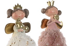 DKD Home Decor Figura Navidad Fantasia Resina LED Blanco Rosa 4 Unidades 12.5 x 32.5 x 12.5 cm