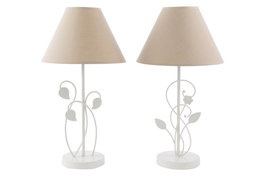 DKD Home Decor Lámpara Sobremesa Tradicional Beige Blanco 25 x 45 x 25 cm (4 Unidades) E14