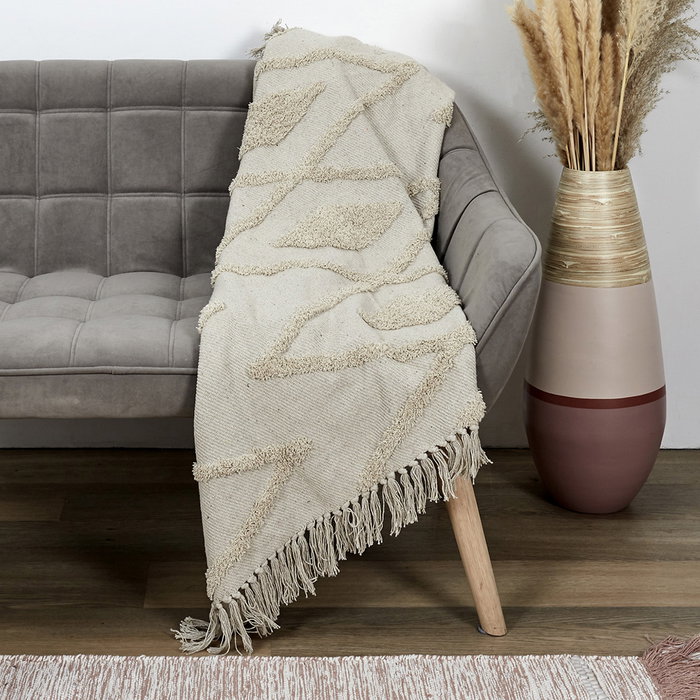 Home Deco Factory Manta Étnica Natural 120x150 cm, Algodón 100% para Sofá o Cama
