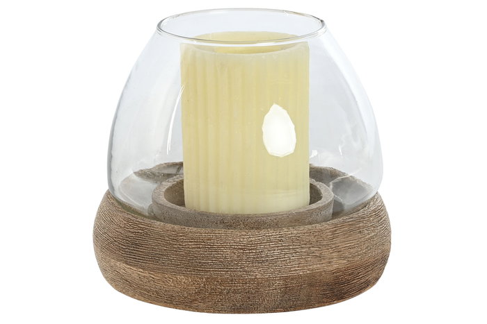 DKD Home Decor Portavela Alpino Marrón de Madera de Mango y Cristal, 30x30x40 cm (Set de 2)