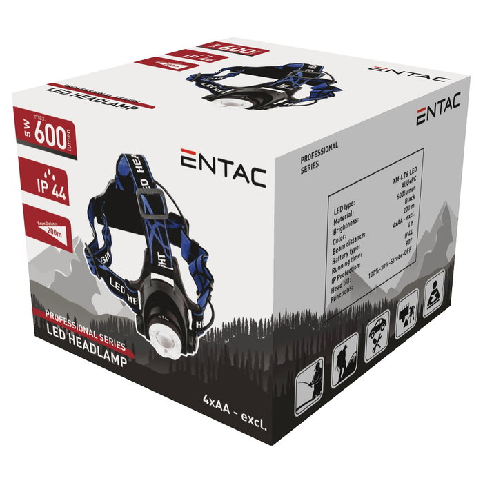 ENTAC Linterna con cinta para cabeza Zoom 5W Alu Negro ENTAC Linterna con cinta para cabeza Zoom 5W Alu Negro
