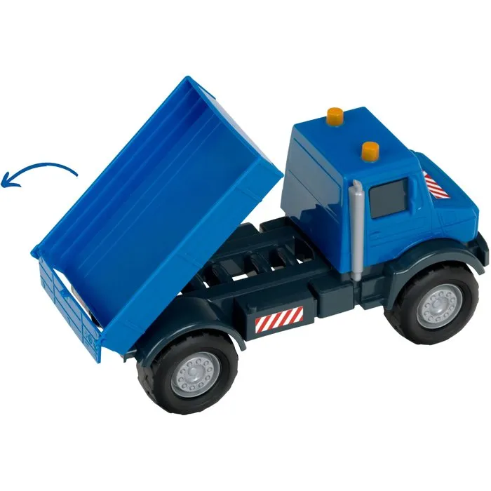 KLEIN 3802 Camión volquete todoterreno Mercedes Unimog con ruedas blandas y caja basculante, escala 1:24, para mayores de 3 años