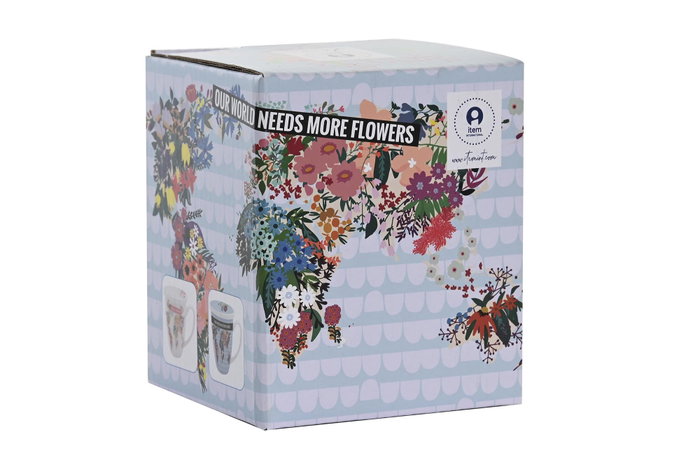 DKD Home Decor Mug Infusiones World&flowers Urban Multicolor Porcelana Inox 9 x 11 x 12 cm 380ml Apto Microondas Lavavajillas (12 Unidades)