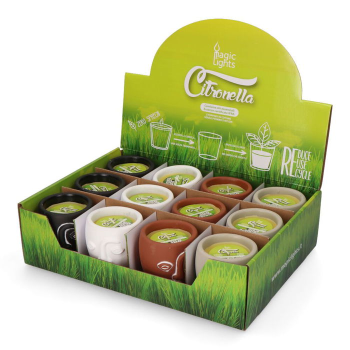 Magic Lights Vela Citronela Terracota Caras Colores Surtidos ø7,3 x 8 cm Magic Lights Vela Citronela Terracota Caras Colores Surtidos ø7,3 x 8 cm