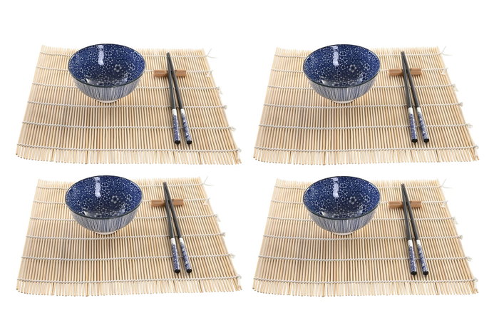 DKD Home Decor Set de Sushi 16 Piezas de Bambú y Gres Negro