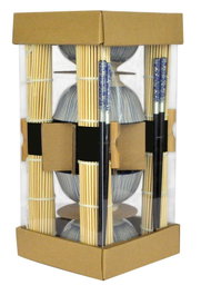 DKD Home Decor Set de Sushi 16 Piezas de Bambú y Gres Negro