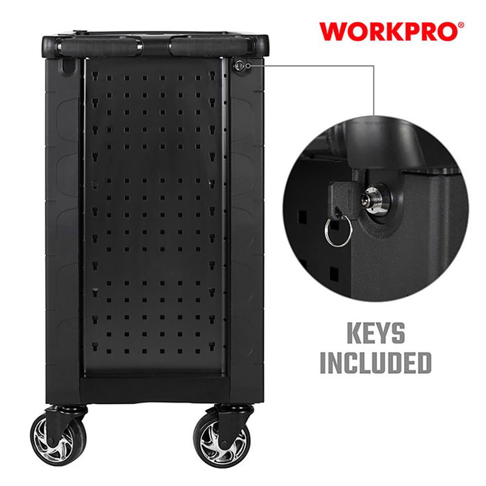 Workpro Carro de Herramientas, 7 Cajones con Autocierre, 77 x 47 x 97 cm, con Ruedas y Sistema de Freno, Pintura al Horno