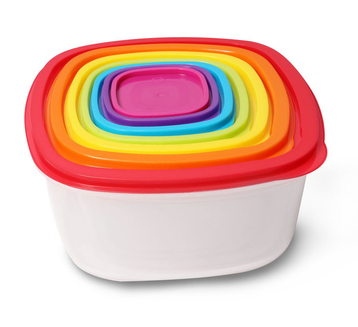 Privilege Set 7 Fiambreras Apilables Cuadrada 25.6 cm Ancho x 25.5 cm Largo x 12.5 cm Alto (12 Unidades)