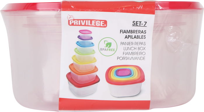 Privilege Set 7 Fiambreras Apilables Cuadrada 25.6 cm Ancho x 25.5 cm Largo x 12.5 cm Alto (12 Unidades)