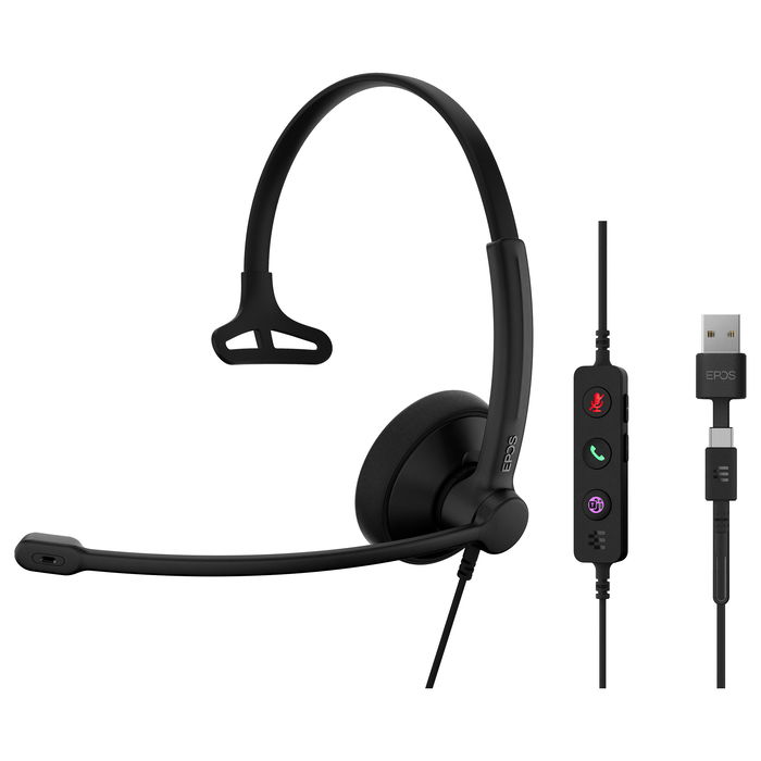 EPOS IMPACT 100 MS Mono Auricular con Cable USB-C/USB-A para Oficina y Centro de Llamadas, Certificado para Microsoft Teams