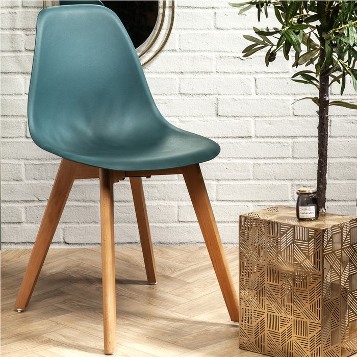 Home Deco Factory Silla STOCKHOLM Azul Turquesa Diseño Escandinavo Patas Madera Plástico 84.6 cm