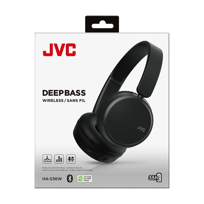JVC Auriculares Diadema Inalámbricos Bluetooth 5.2 HA-S36W, Negro, Circumaural, para Llamadas y Música, 35h Autonomía, Plegables, con Micrófono Integrado