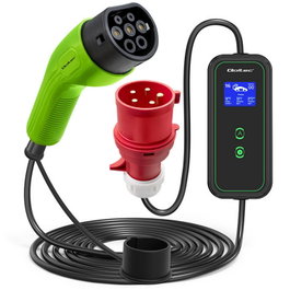 Qoltec Cargadora Móvil para Vehículo Eléctrico 11kW Tipo 2, 3 Fases, Wi-Fi, 5m