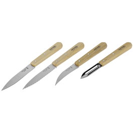 Opinel Set de cuchillos de cocina Les Essentiels de 4 piezas con mango de madera de haya